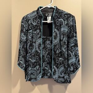 Alex Evenings Sparkly Black and Blue Jacket and Tank-top Set Size M Petite